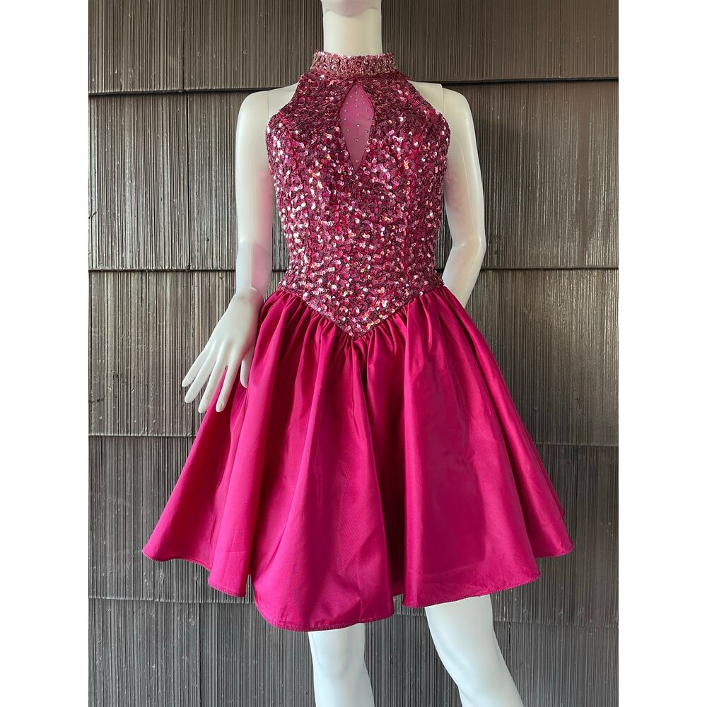 🔥Vintage 80s Mike Benet Sequin Keyhole Cutout Party Prom Princess Pink Dress